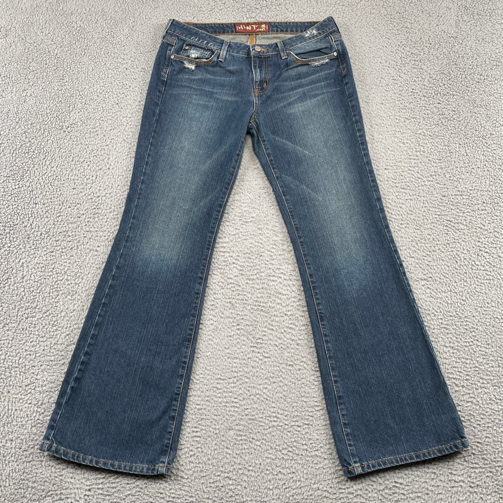 Hint Jeans Denim Women 11 Blue Bootcut Embroidered Bird Floral Low Rise Cotton